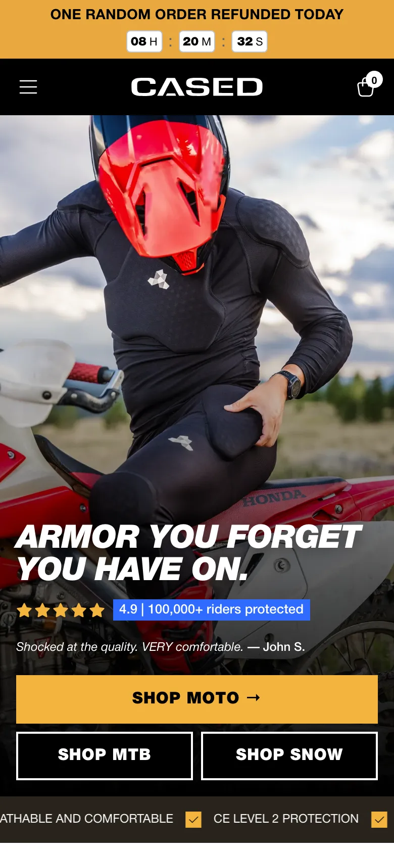 Homepage of Cased on mobile