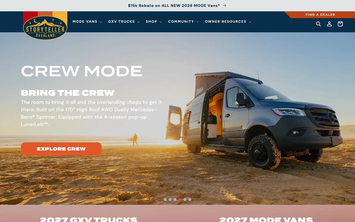 Homepage of Storyteller Overland on desktop
