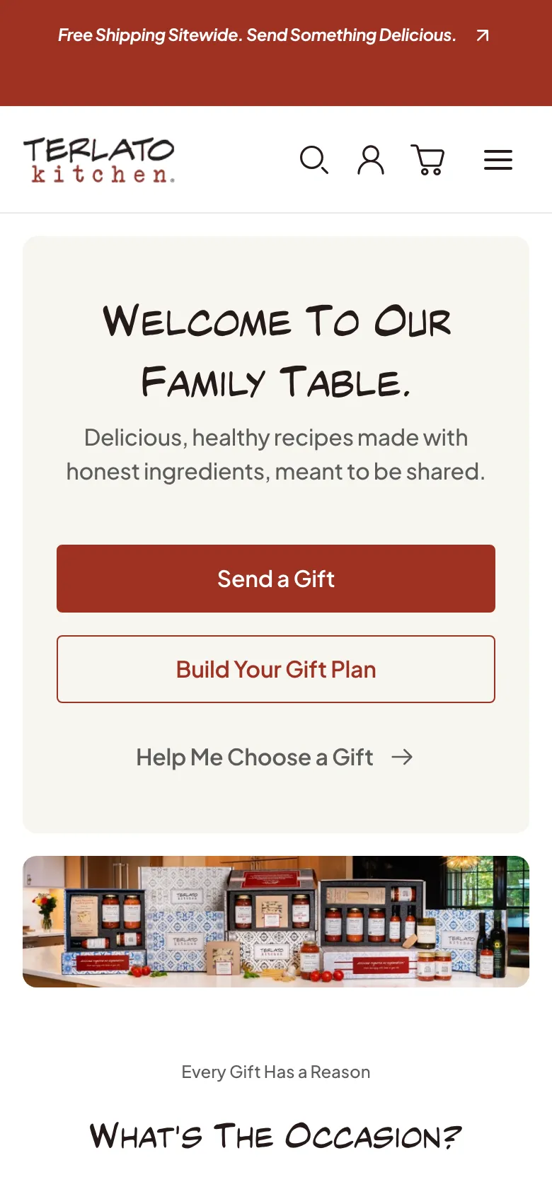 Homepage of Terlato Kitchen on mobile