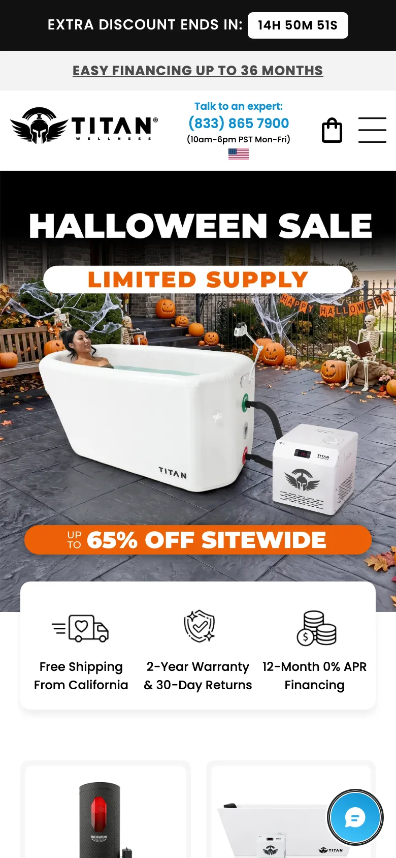 Homepage of Titan Wellness on mobile