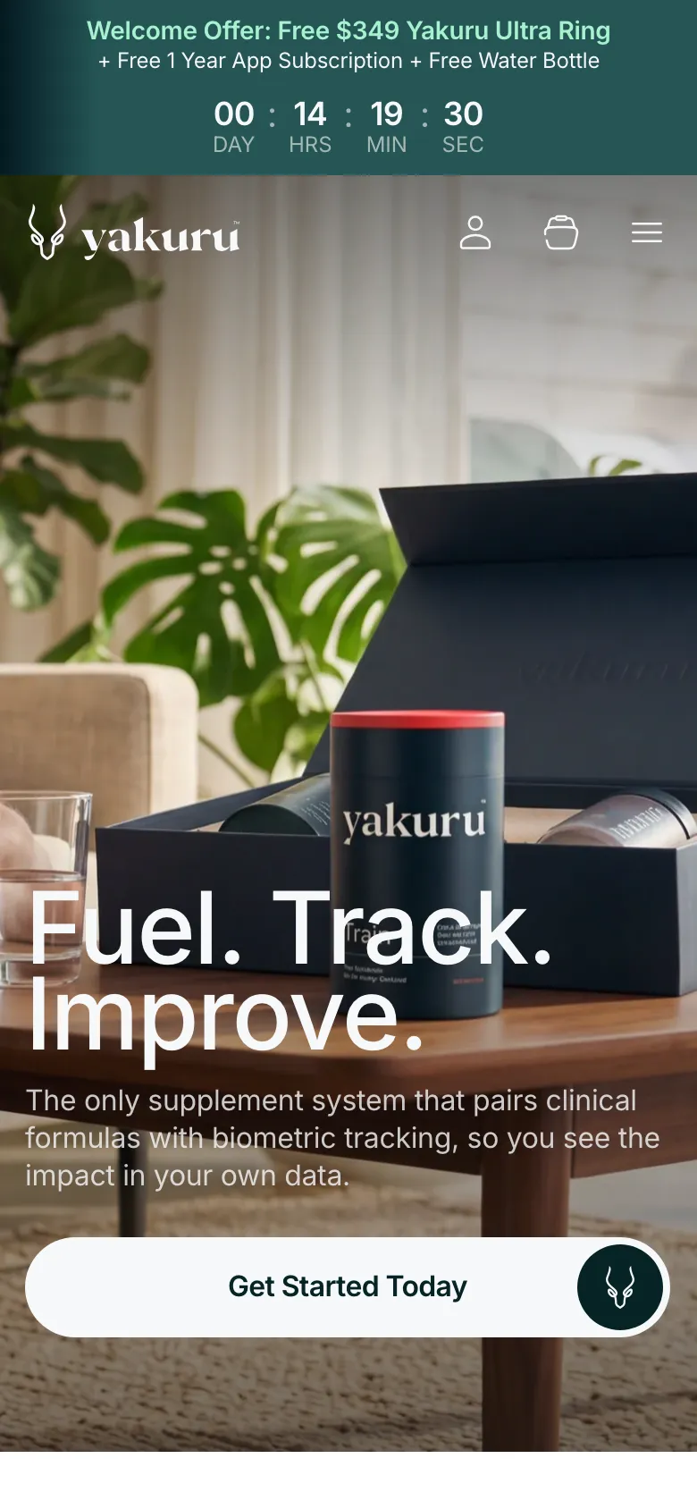 Homepage of Yakuru Health on mobile